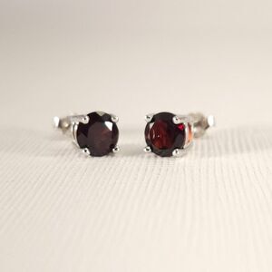 Garnet 6mm Round 2.9 cttw Post Earrings in Sterling Silver